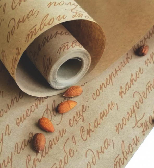 floristický přírodní papír 60 cm - hnědý text
