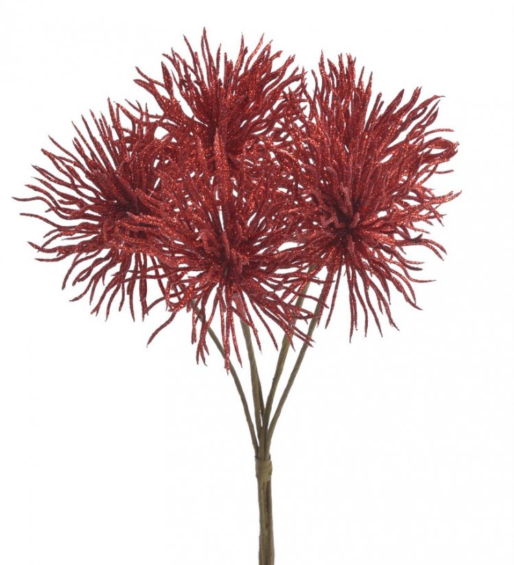 svazek střapatý květ glitter (5 ks) - červená