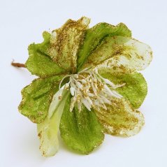 glitter magnólie z organzy - zelená + zlatý glitter