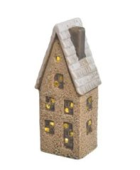 keramický domeček LED 14 cm - béžová
