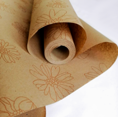 floristický přírodní papír 60 cm - sasanky/hnědá