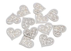 dřevěná srdce ornament (12 ks) - bílá