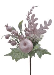 větvička - zápich s jablkem a bobulemi - růžový glitter