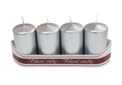 adventní svíce válec 40/70 mm (4 ks) - metal. stříbrná