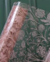 transparentní fólie s květy 50 cm - pudrová