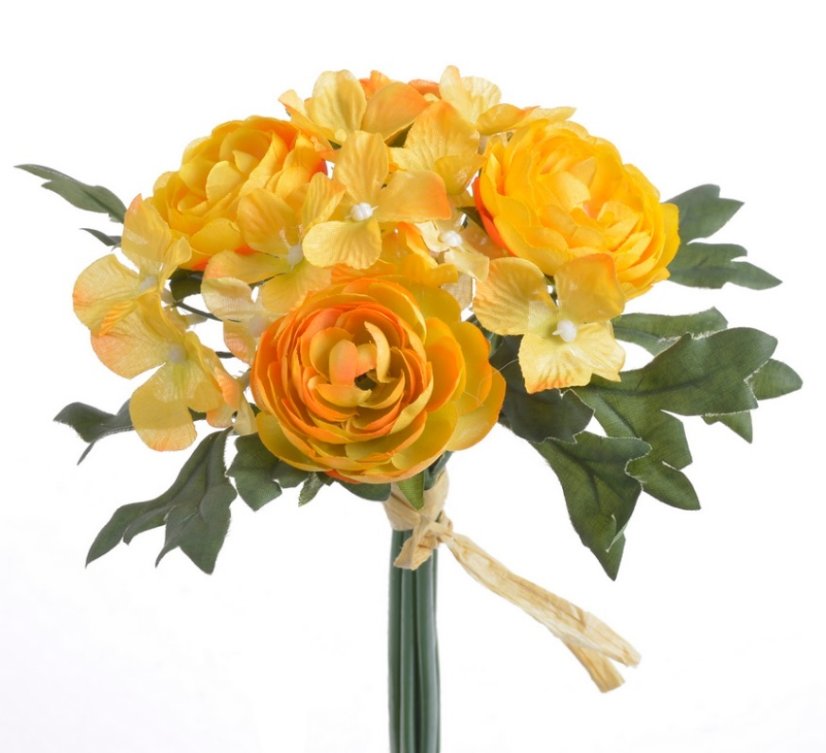 svazek hortenzie + pryskyřníky x7 - žlutooranžová