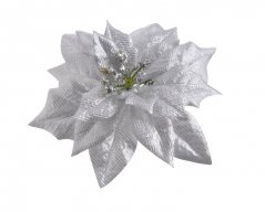 vánoční hvězda květ na klipu - stříbrná + stříbrný střed