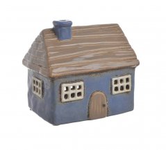 keramický domek 12 cm - modrá/hnědá