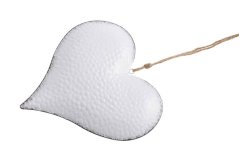 plechové srdce na pověšení 15 cm - bílá