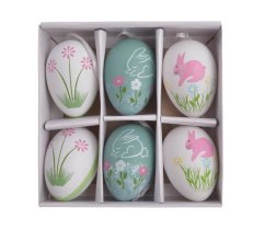veselá velikonoční vejce k pověšení 5,5 cm (6 ks) - bílá/růžová/mint