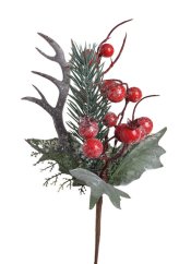 větvička s bobulemi a parohem - červená