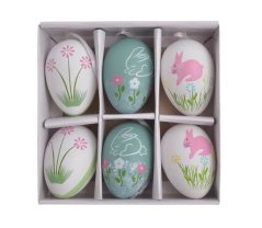 veselá velikonoční vejce k pověšení 5,5 cm (6 ks) - bílá/růžová/mint
