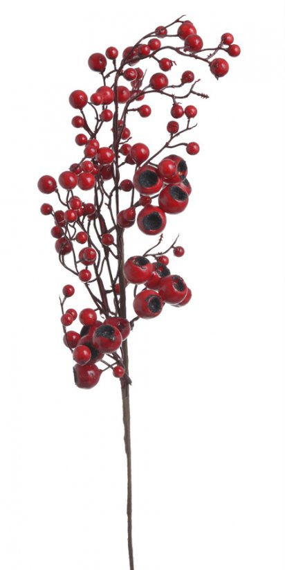 větvička s bobulemi a šípky 64 cm - červená
