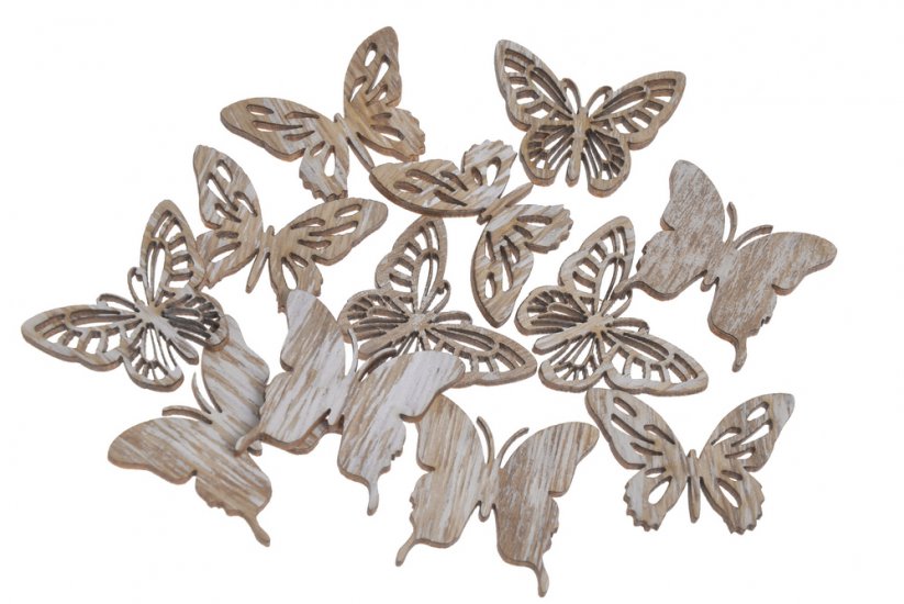dřevěné výseky motýli MIX (12 ks) - přírodní