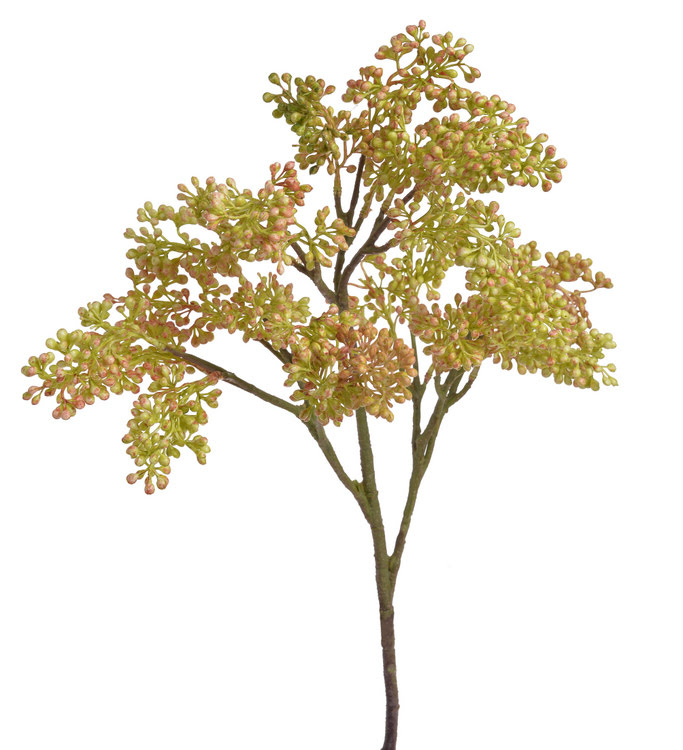 větvička s kuličkami 54 cm - sv. zelená + oranžová